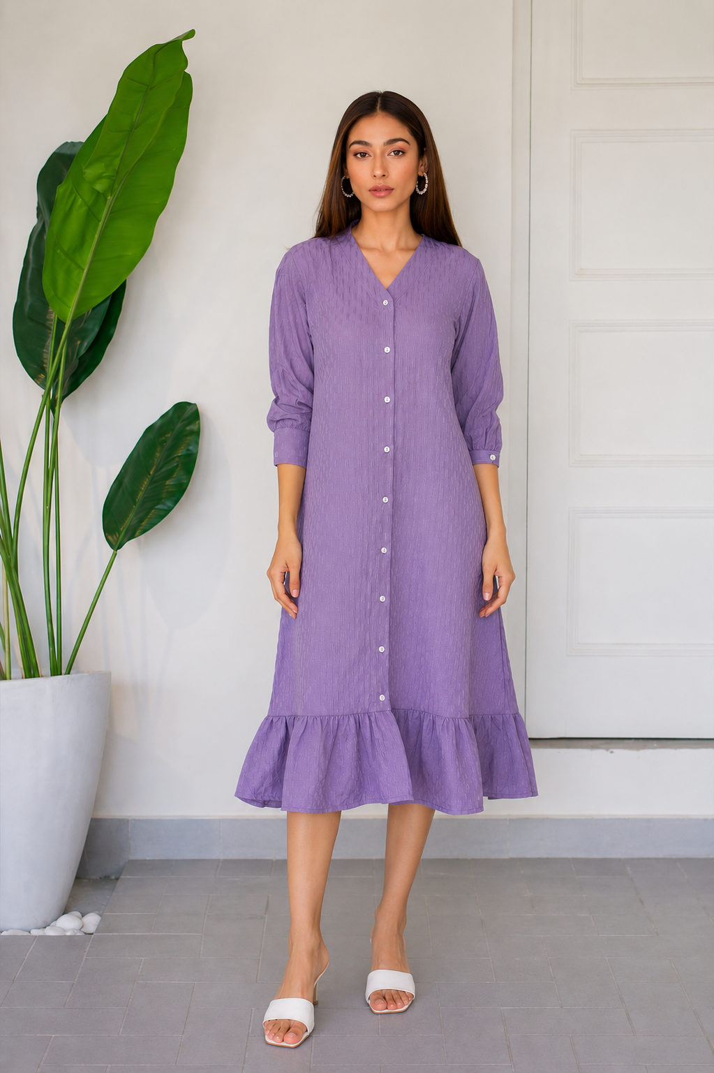 Wrinkle Purple A-line Dress