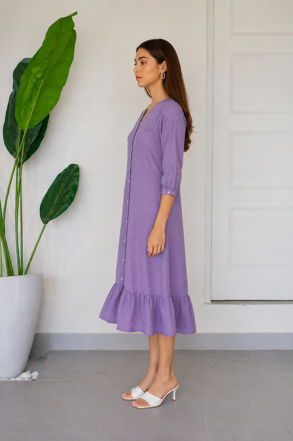 Wrinkle Purple A-line Dress
