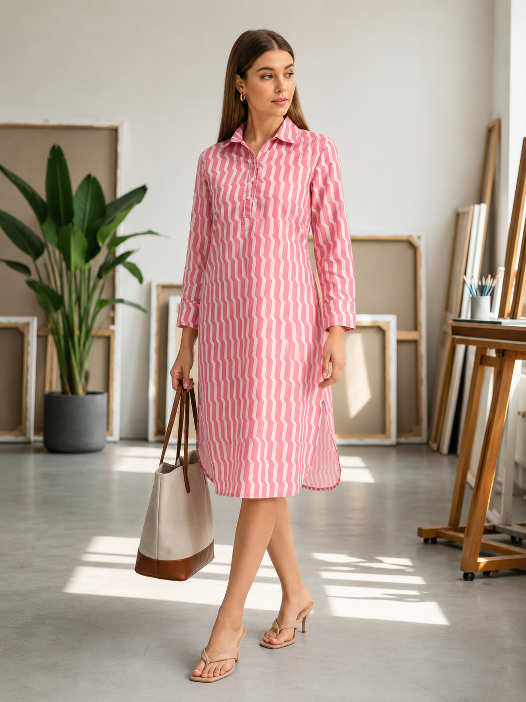 Pink Stripe Straight Dress