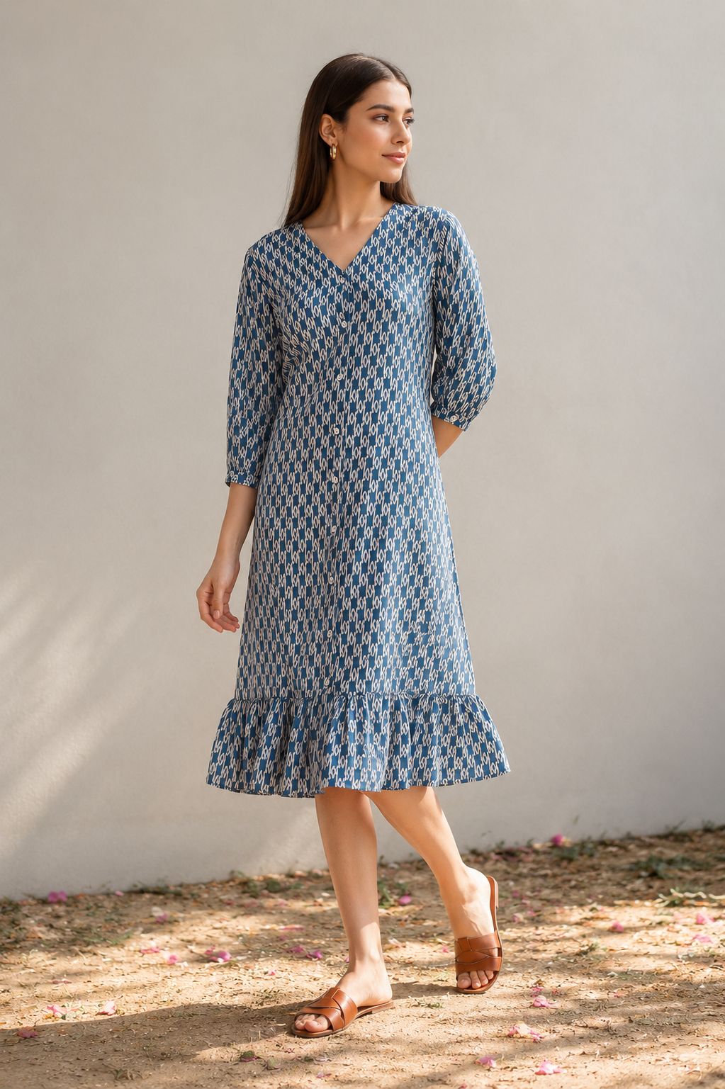 Navy Blue Printed A-line Dress