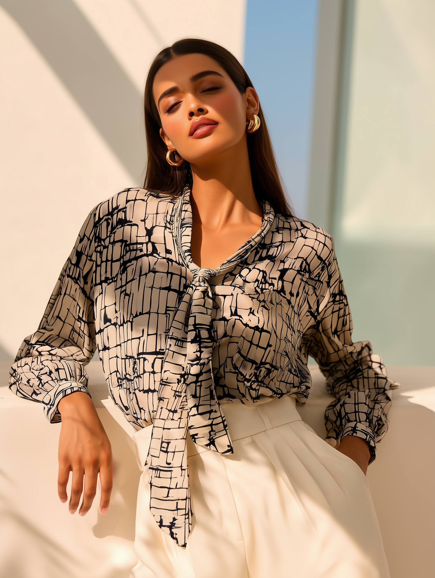 Brick Print Bow Shirt