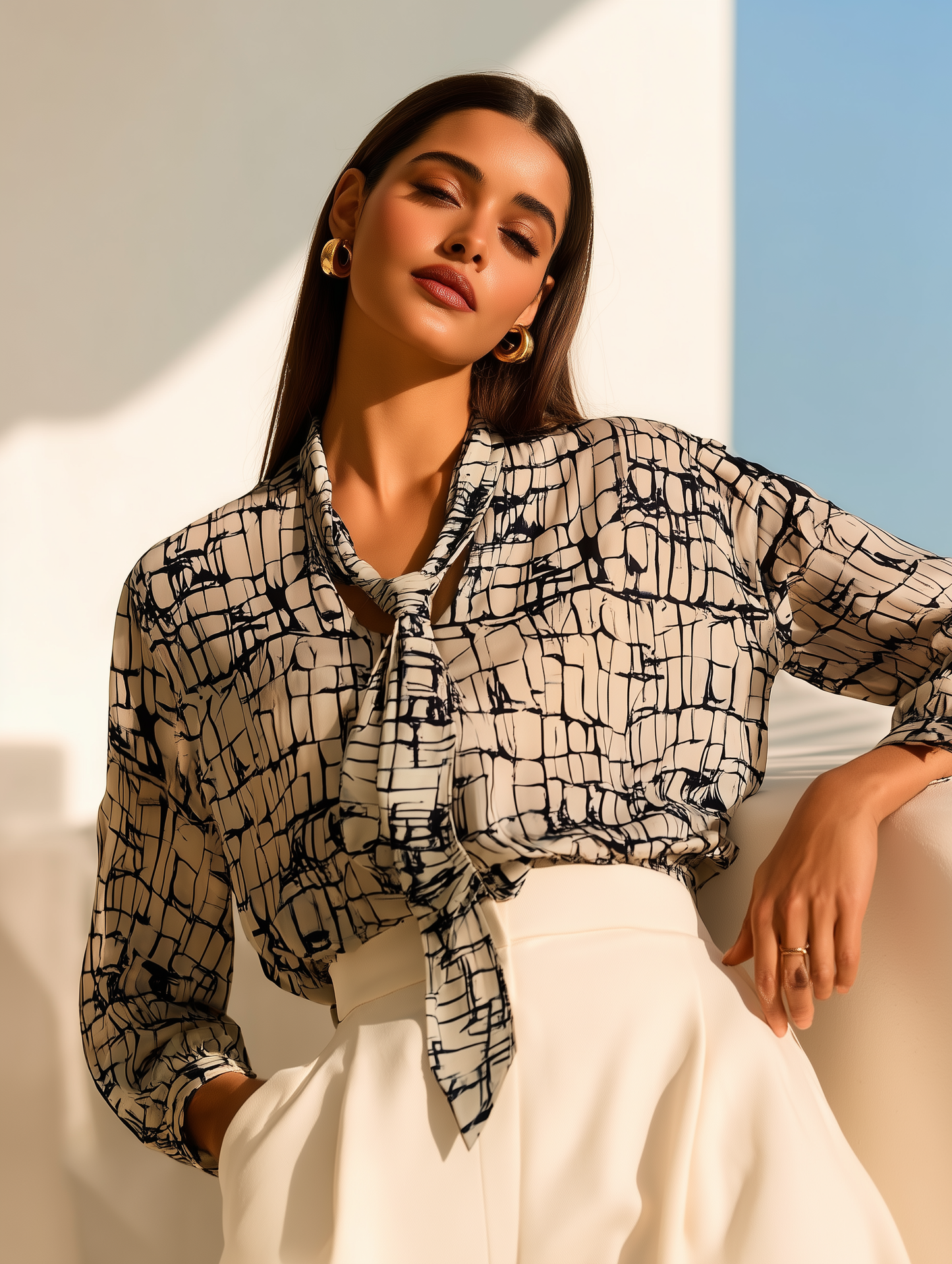 Brick Print Bow Shirt