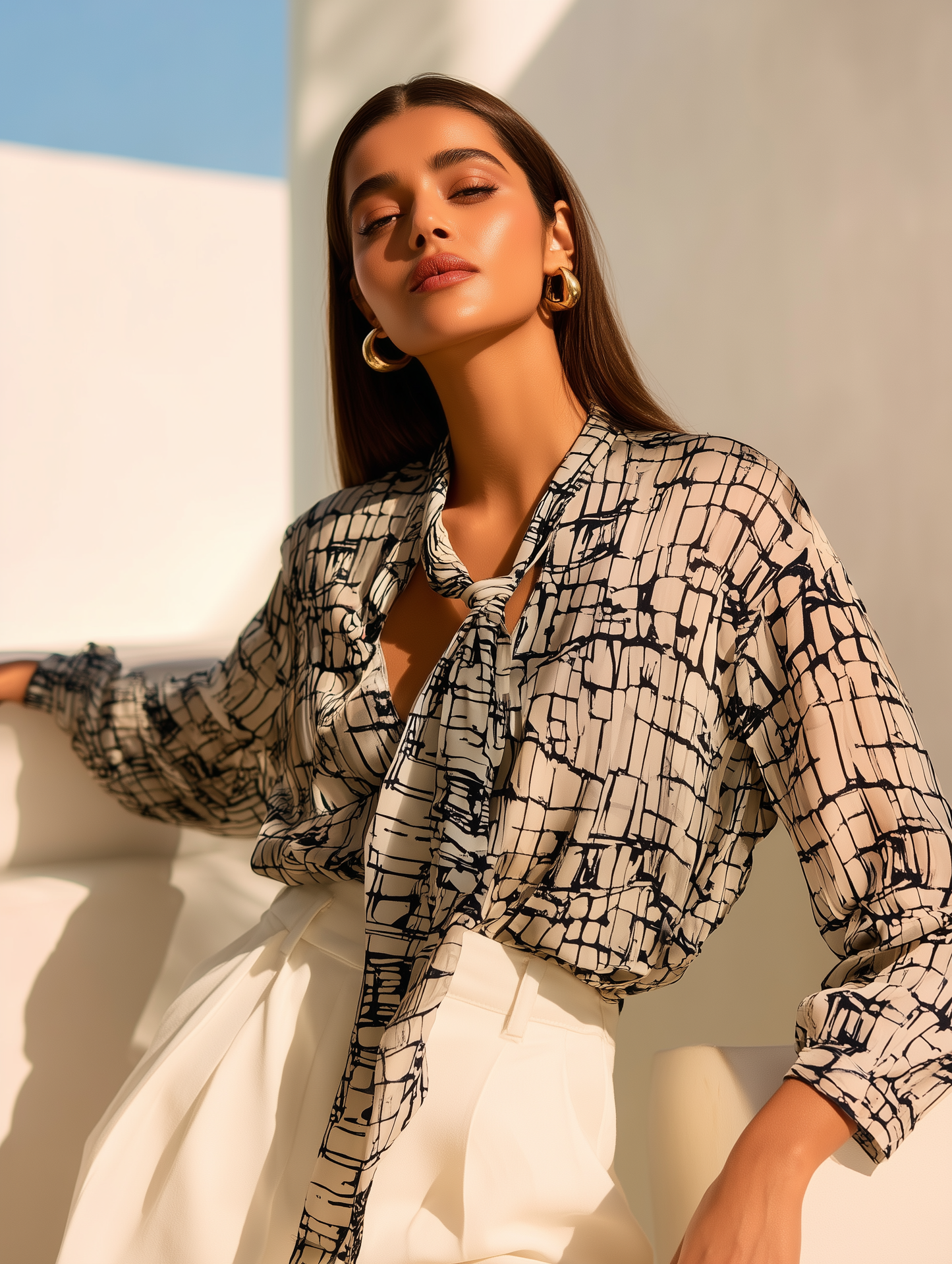 Brick Print Bow Shirt