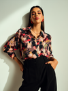 Brown Floral Print Satin Shirt