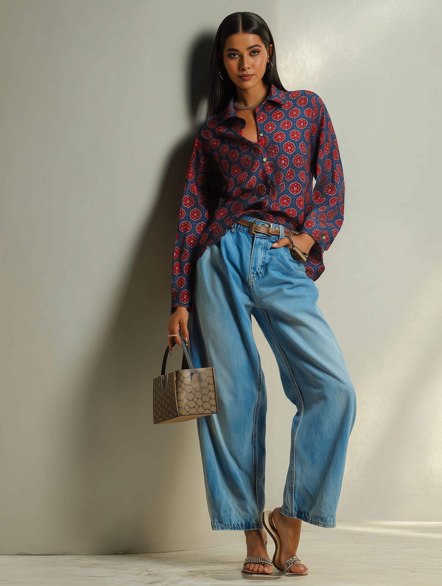 Navy Ajrak Print Shirt