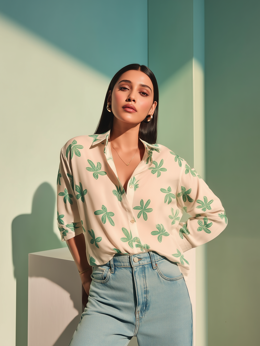 Off White Floral Print Shirt