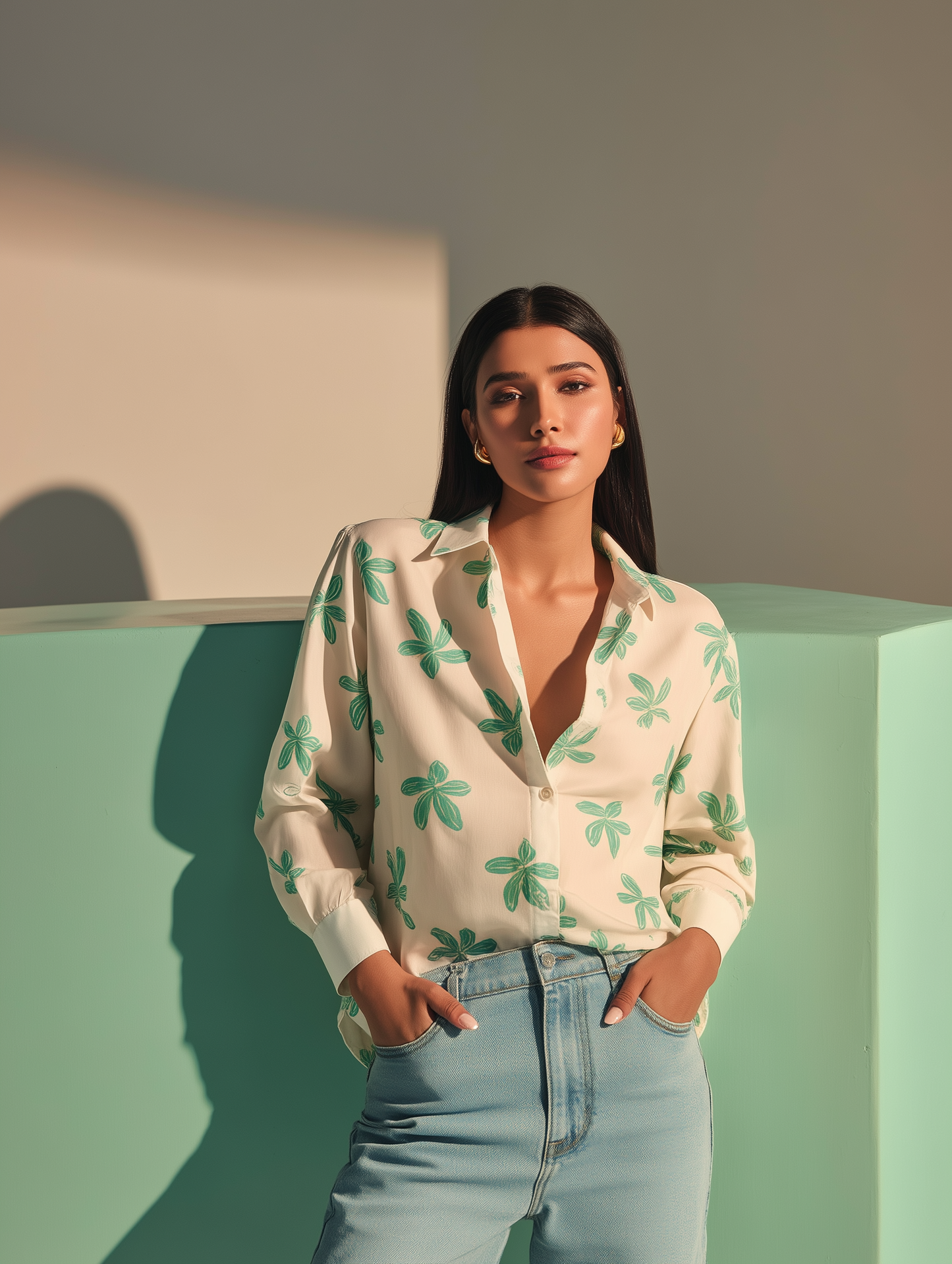 Off White Floral Print Shirt