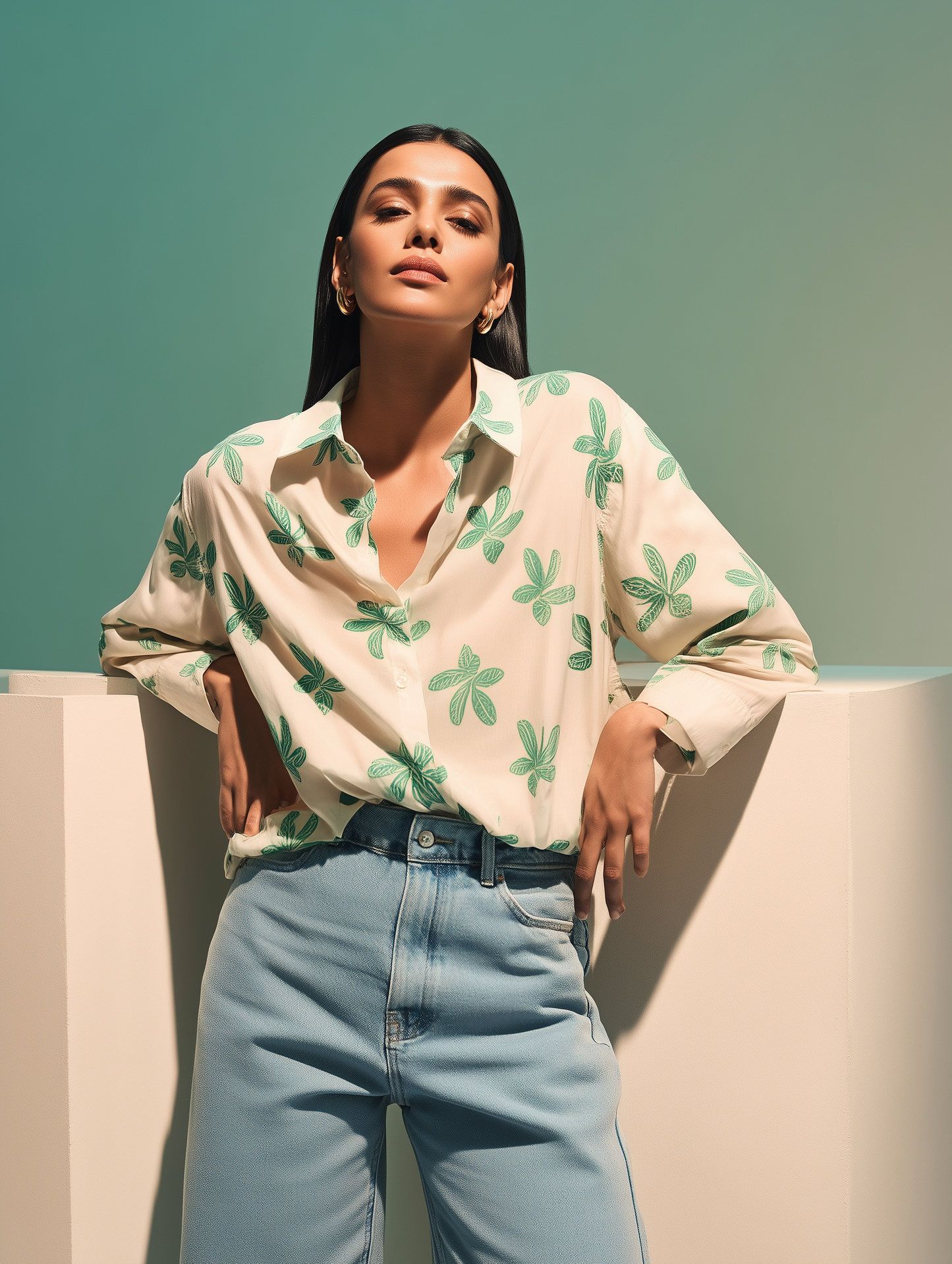 Off White Floral Print Shirt