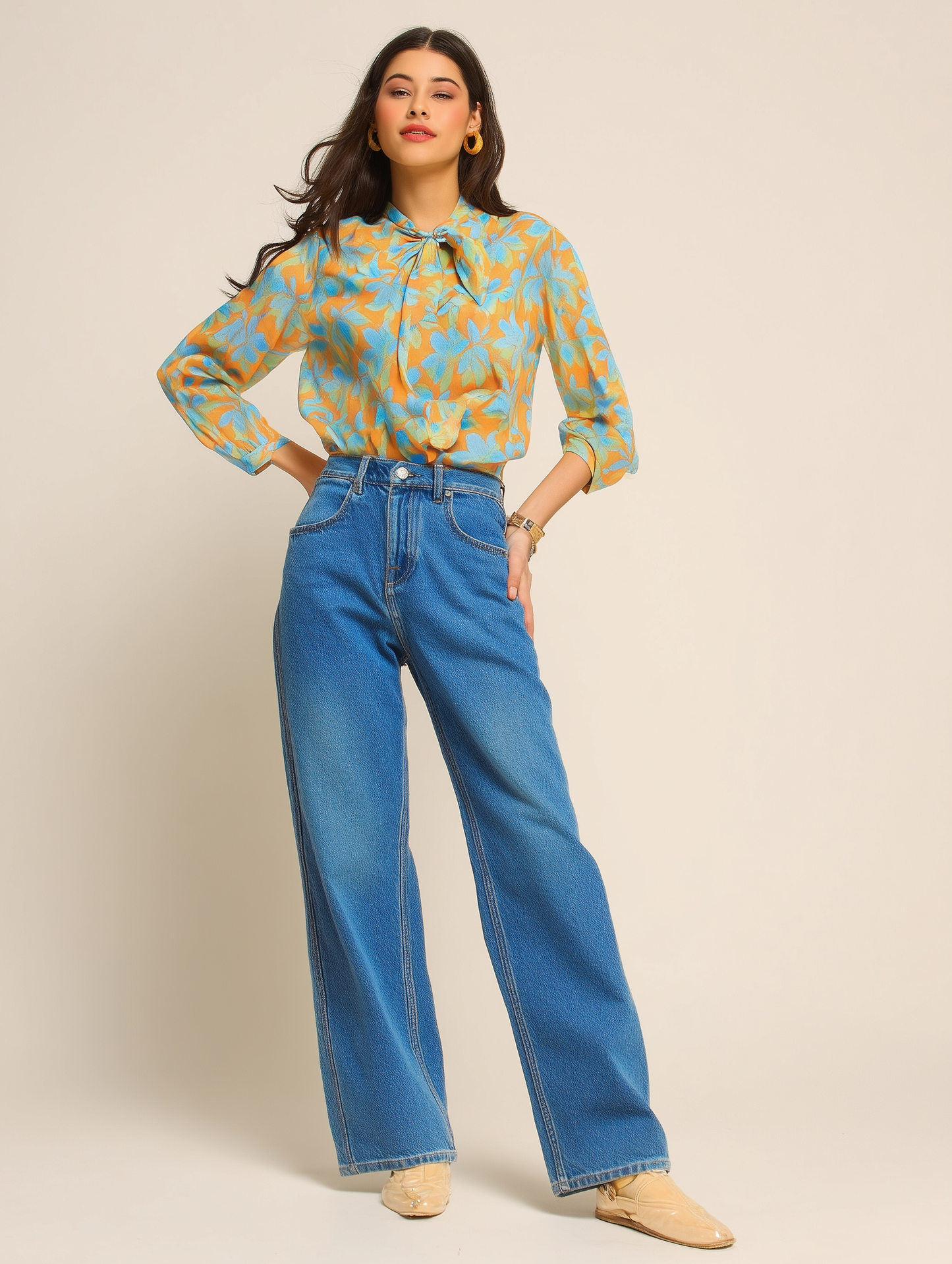 Bright Yellow Floral Bow Shirt
