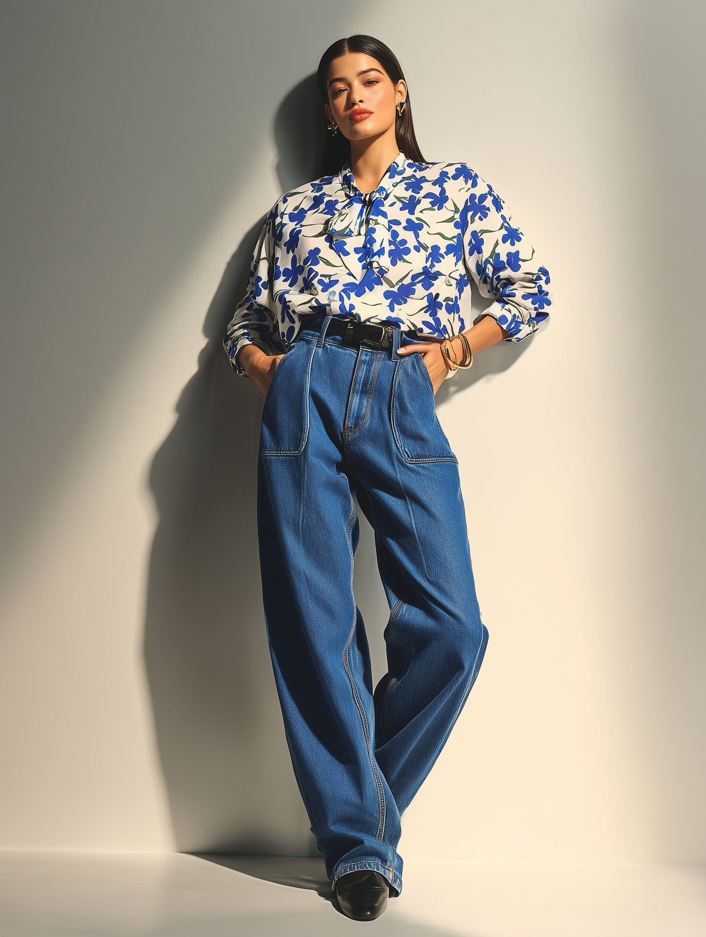 Blueberry Floral Print Bow Shirt
