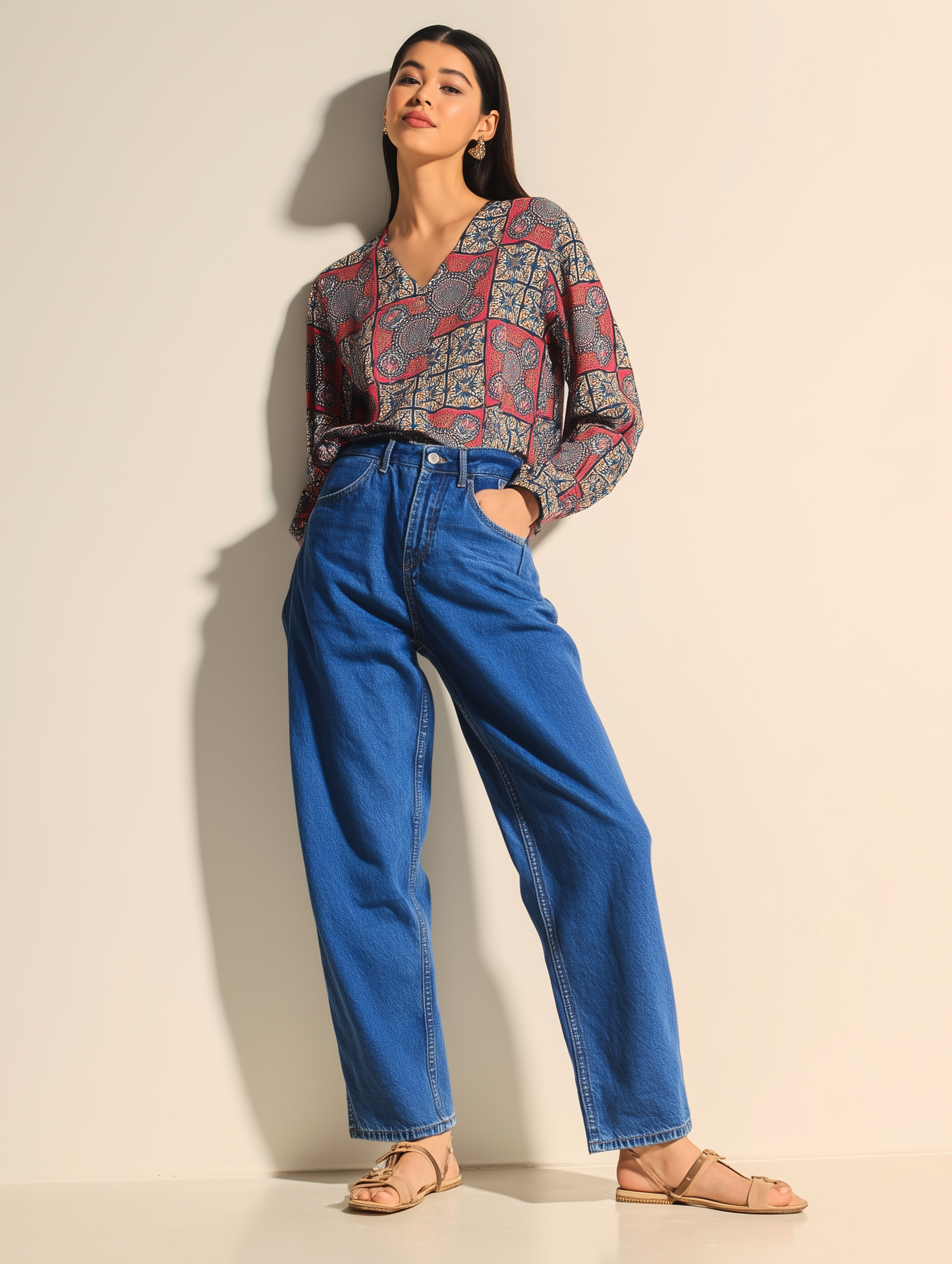 Aboriginal Print V Neck Shirt