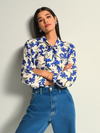 Blueberry Floral Print Bow Shirt