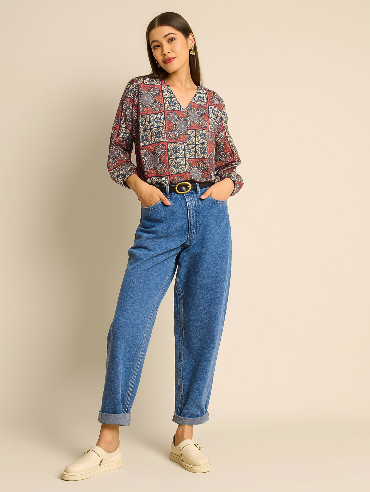 Aboriginal Print V Neck Shirt