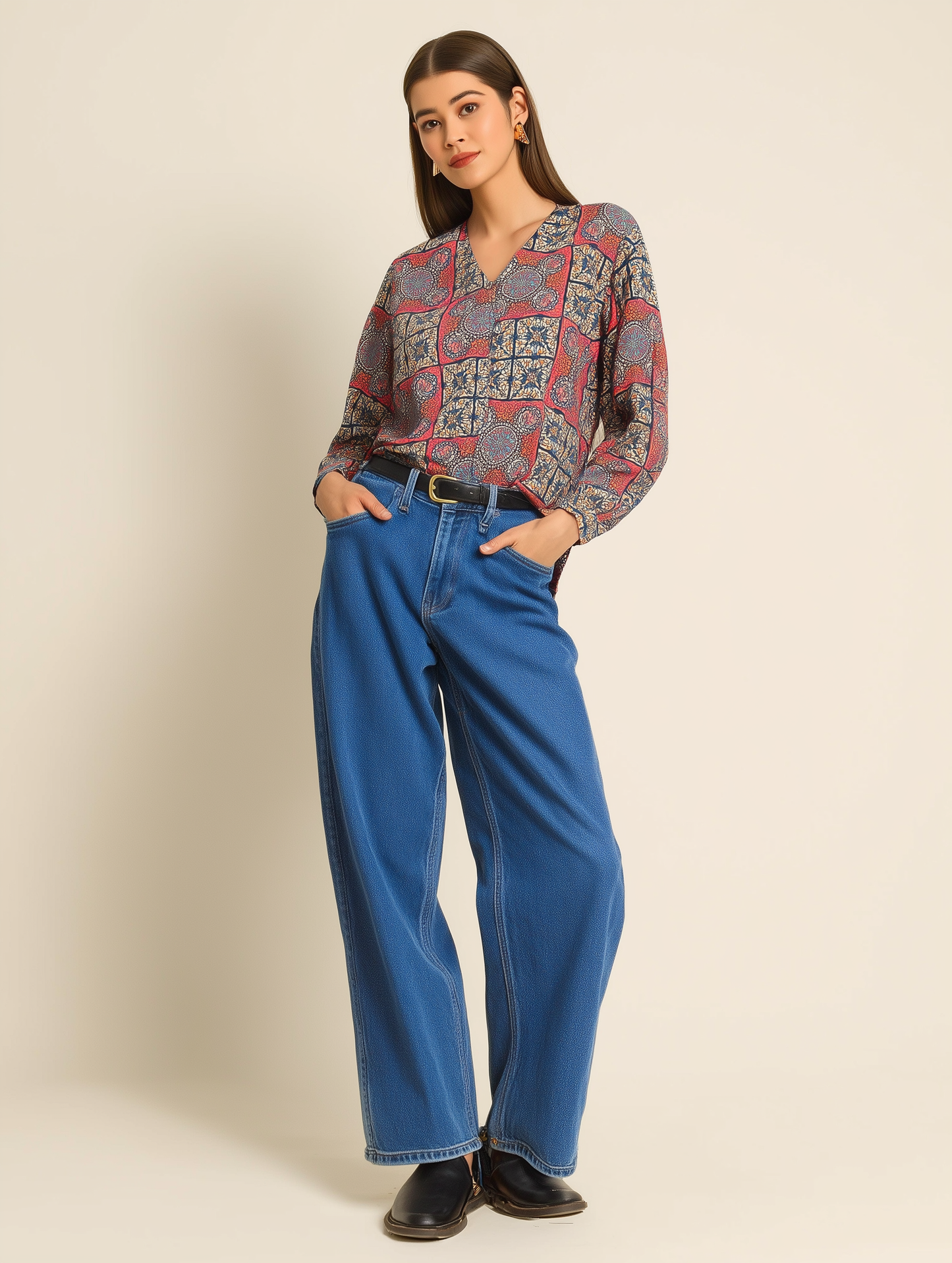 Aboriginal Print V Neck Shirt