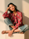 Cadmium Red Printed Bow Shirt