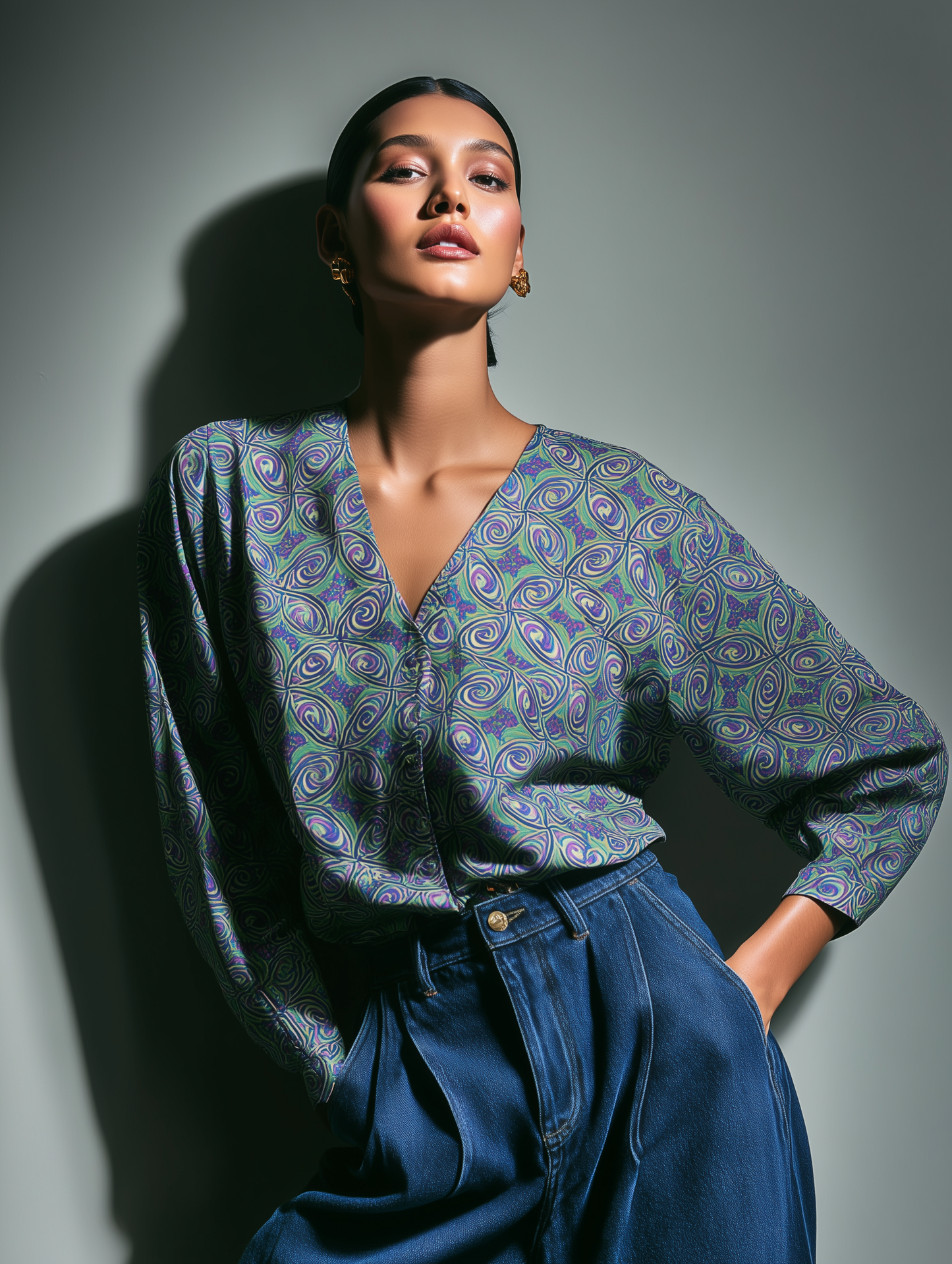 Bright Green Scroll Print Shirt