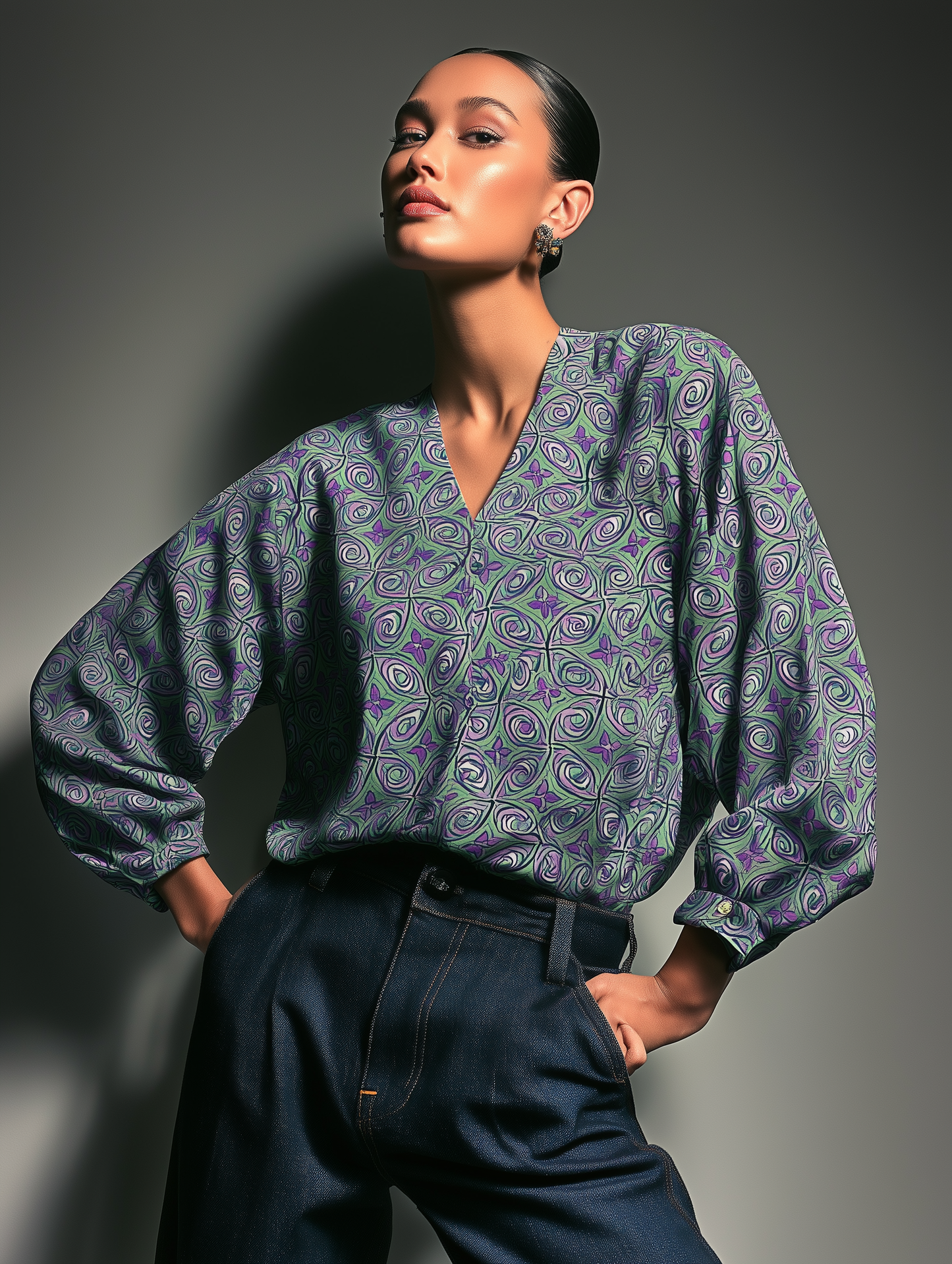 Bright Green Scroll Print Shirt