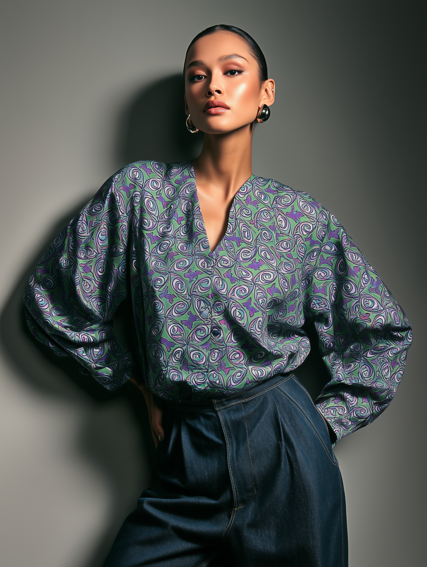 Bright Green Scroll Print Shirt