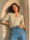 Bright Blue Leafy Print Shirt