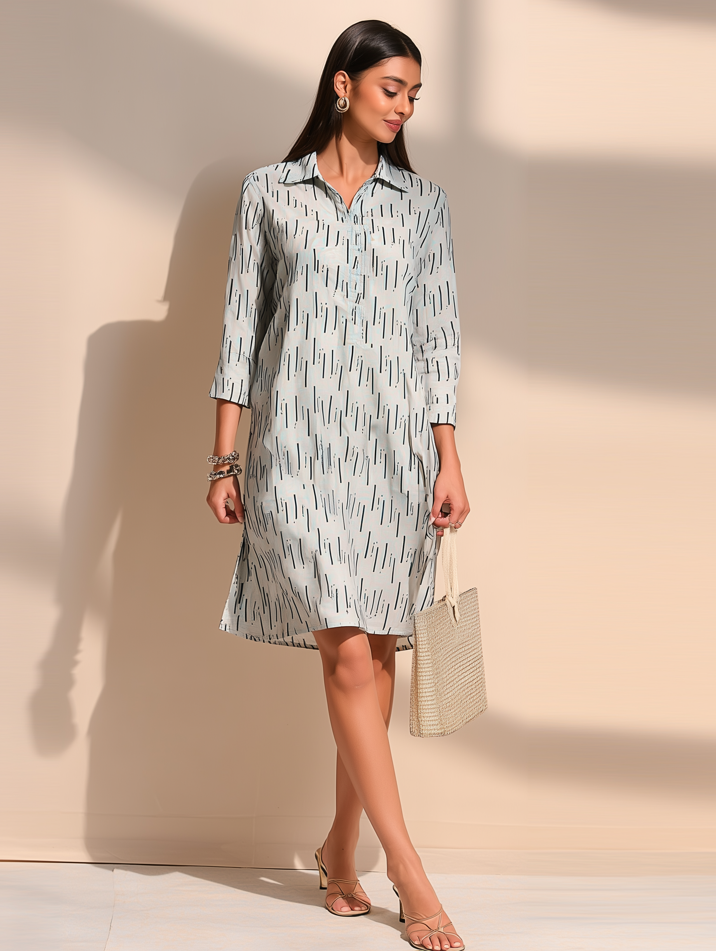 Slub Print Straight Dress