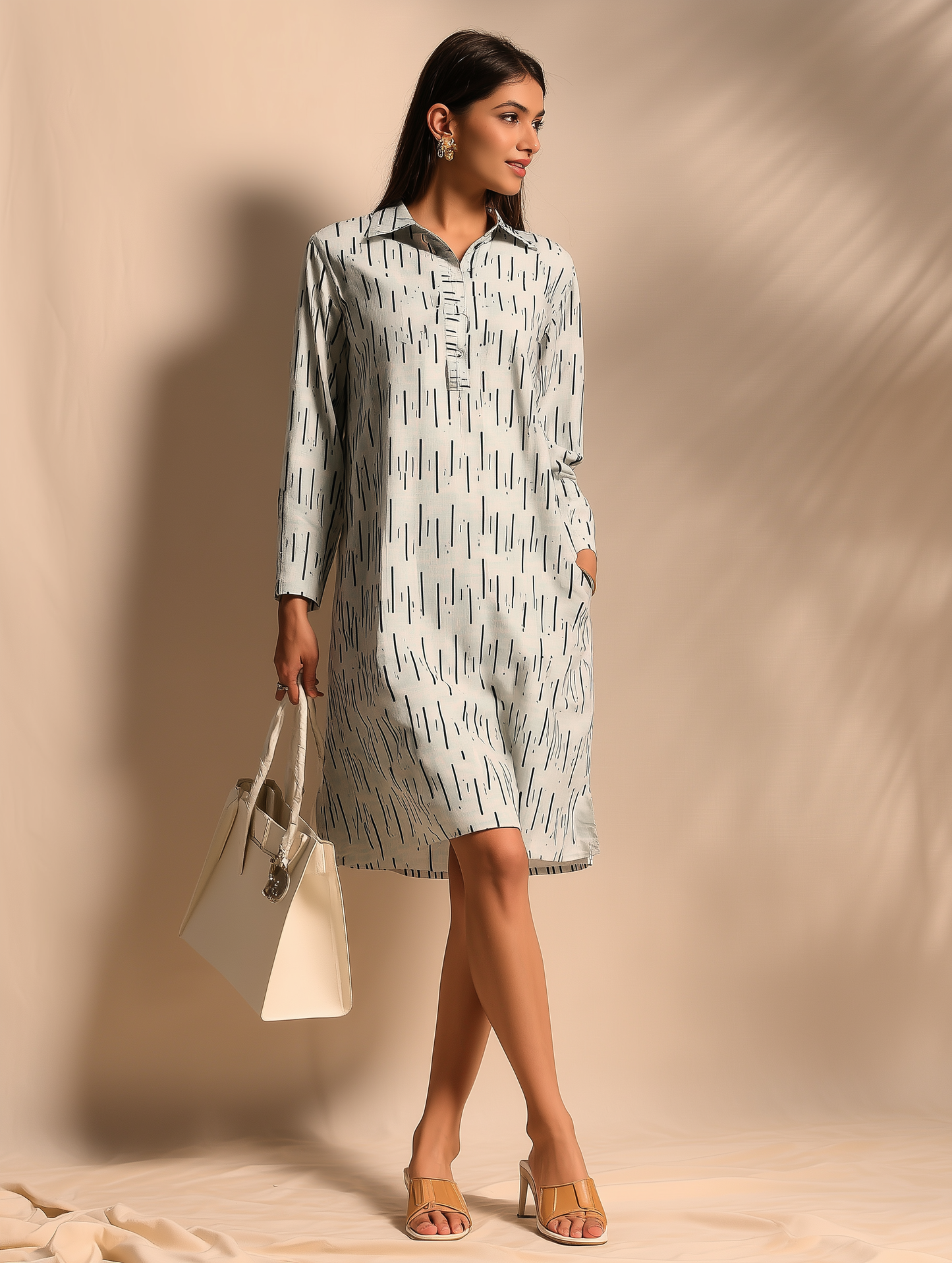 Slub Print Straight Dress