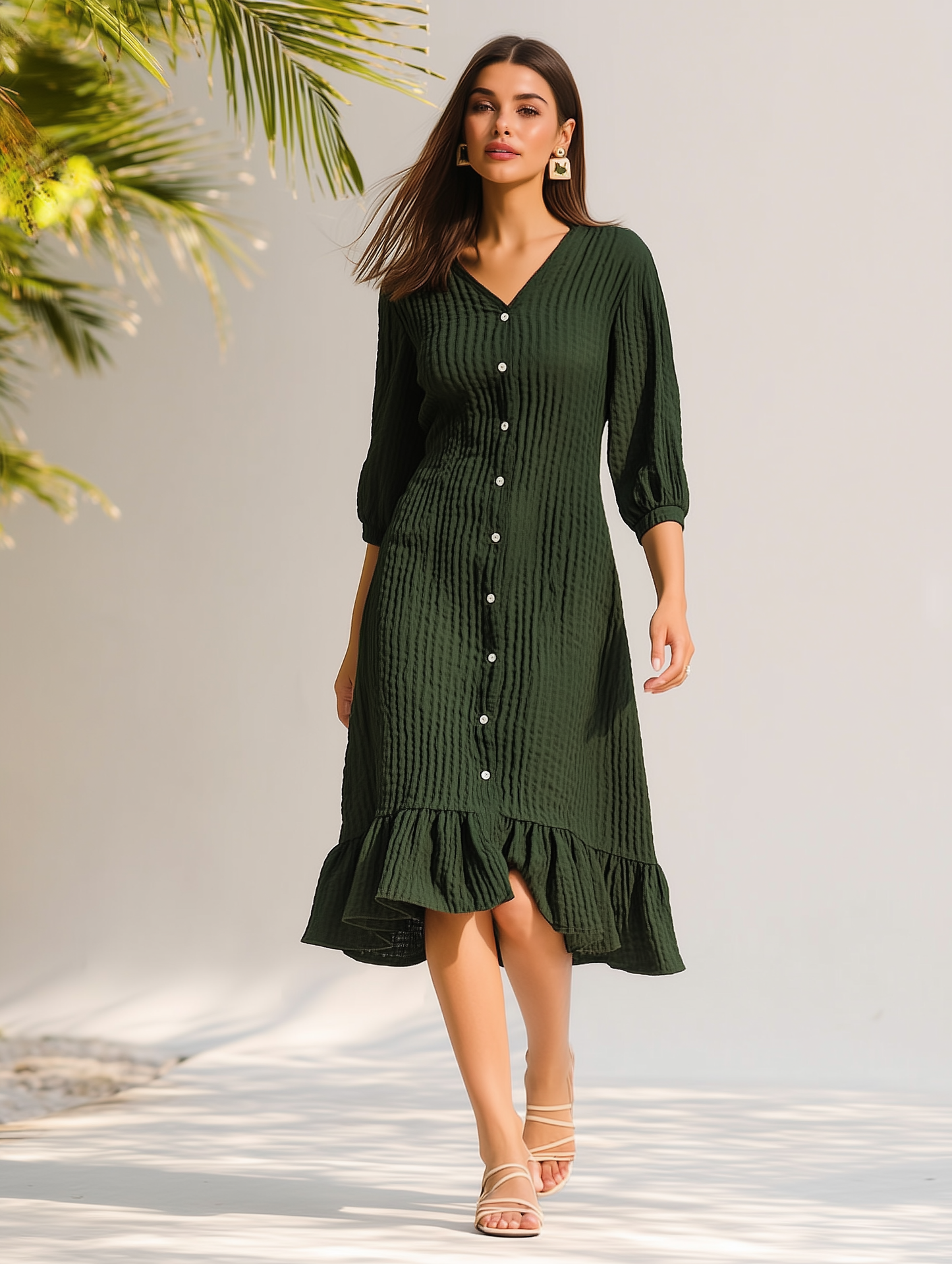 Wrinkle Olive A-line Dress