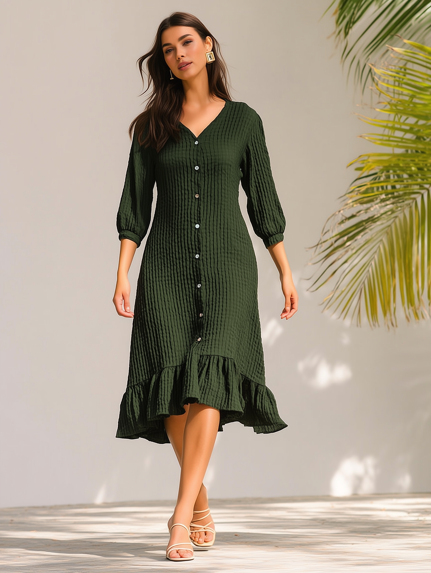Wrinkle Olive A-line Dress