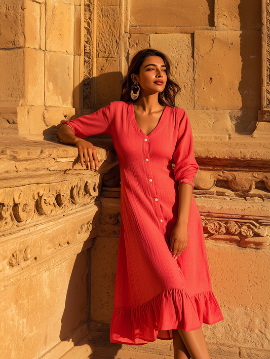 Fiery Pink A-Line Dress
