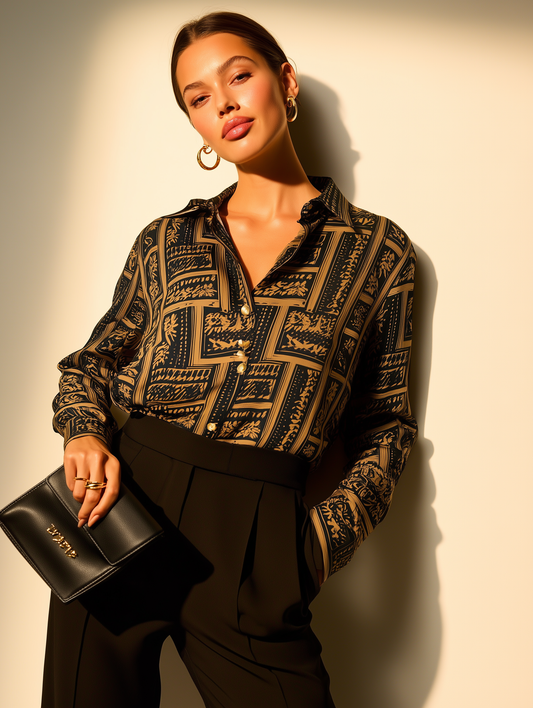 Geometric Floral Satin Shirt