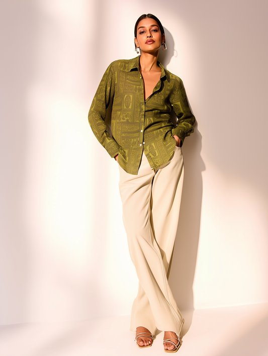 Light Olive Paisley Print Shirt