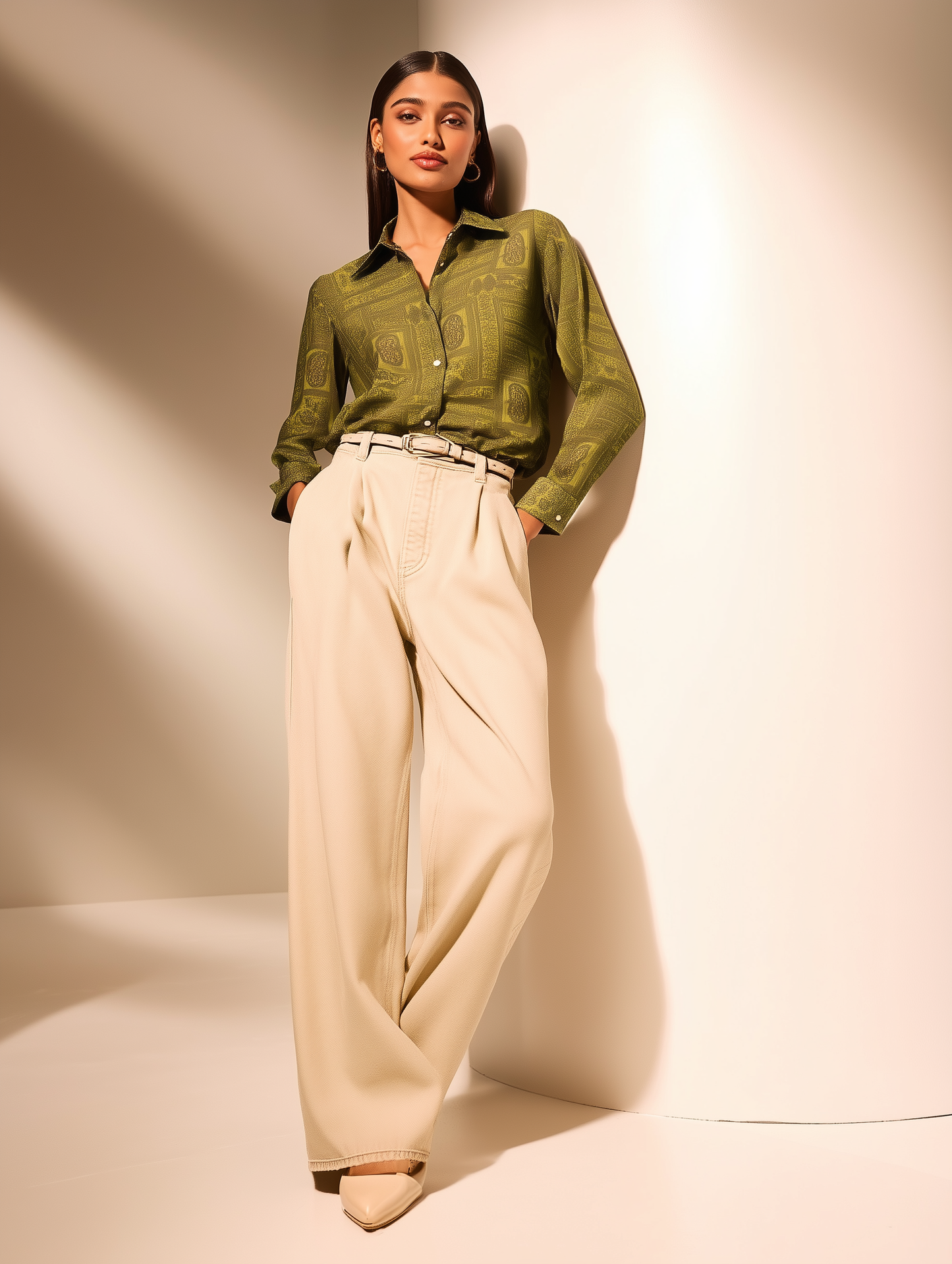 Light Olive Paisley Print Shirt