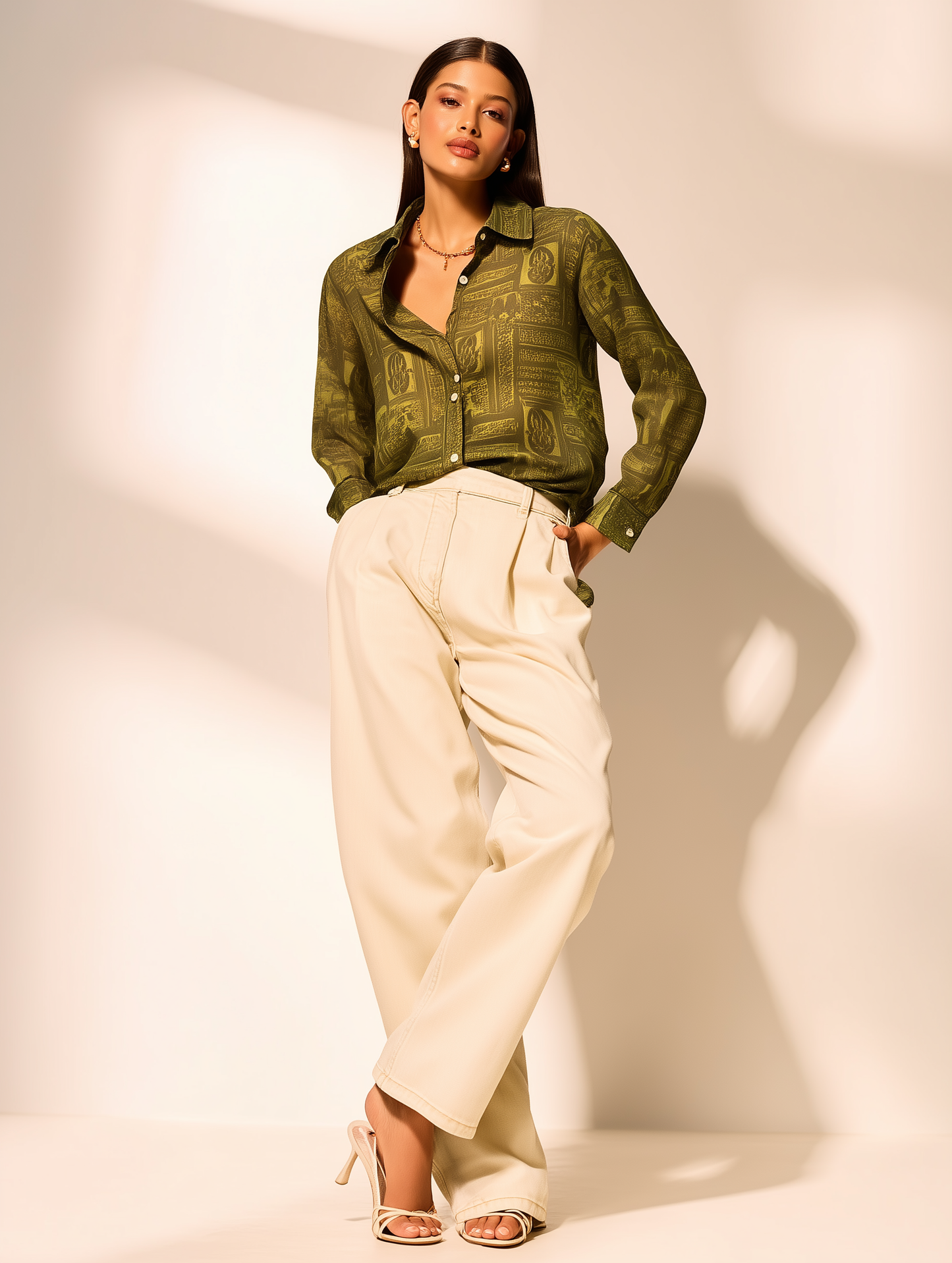 Light Olive Paisley Print Shirt