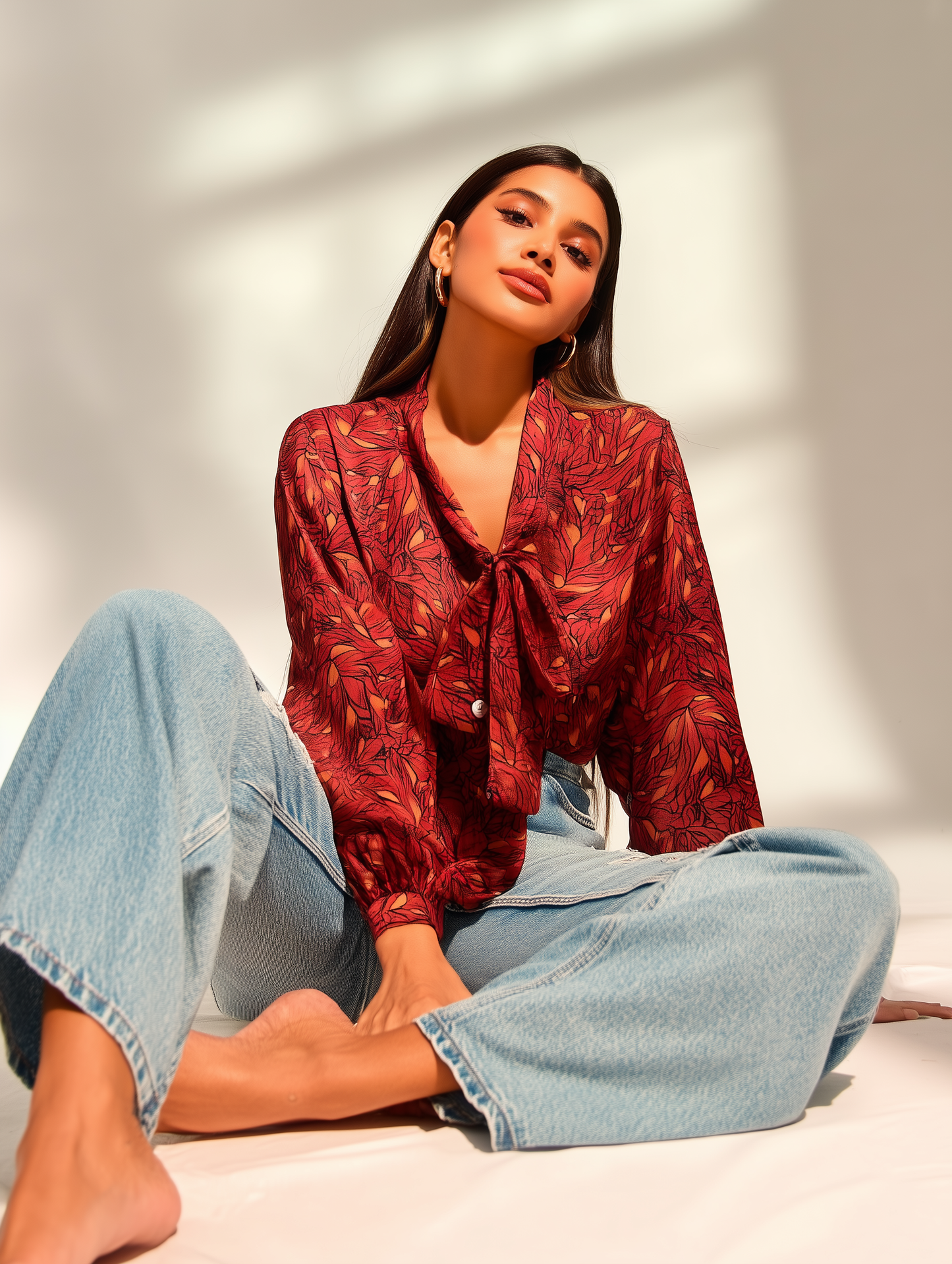 Maroon Lucent Leaf Bow Shirt