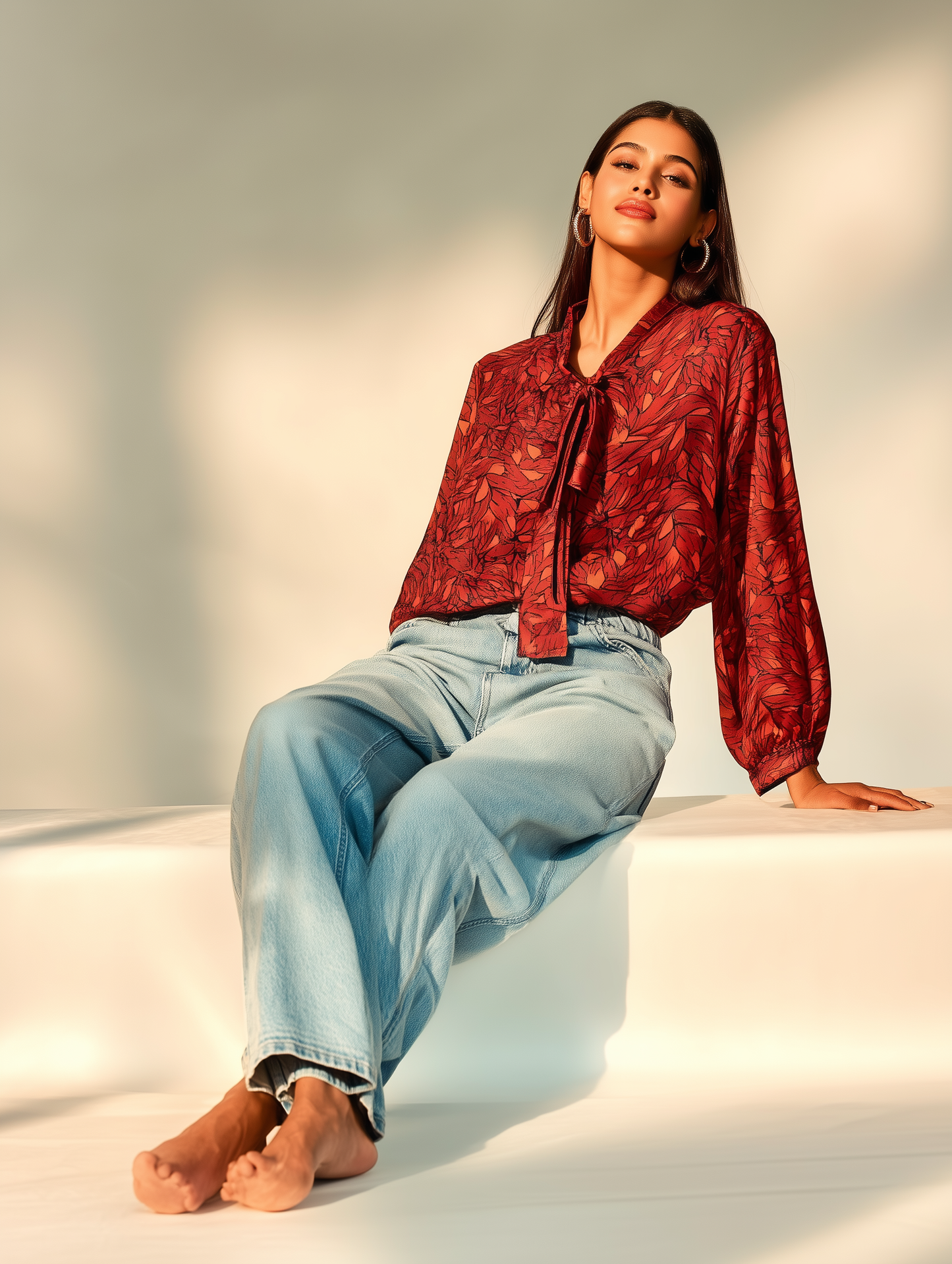 Maroon Lucent Leaf Bow Shirt
