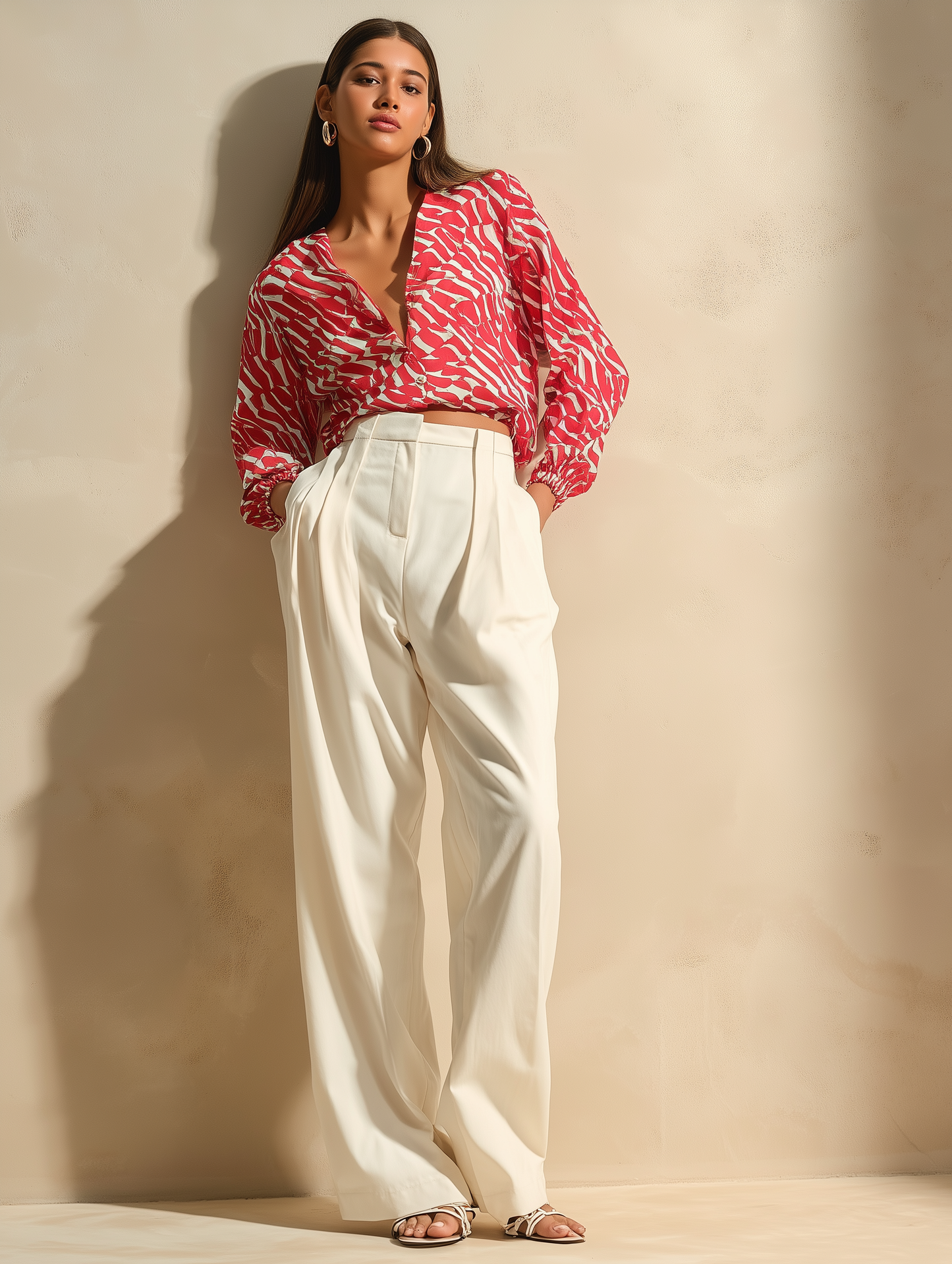 Cherry Red Wavy Print Shirt