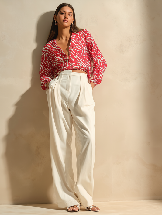 Cherry Red Wavy Print Shirt