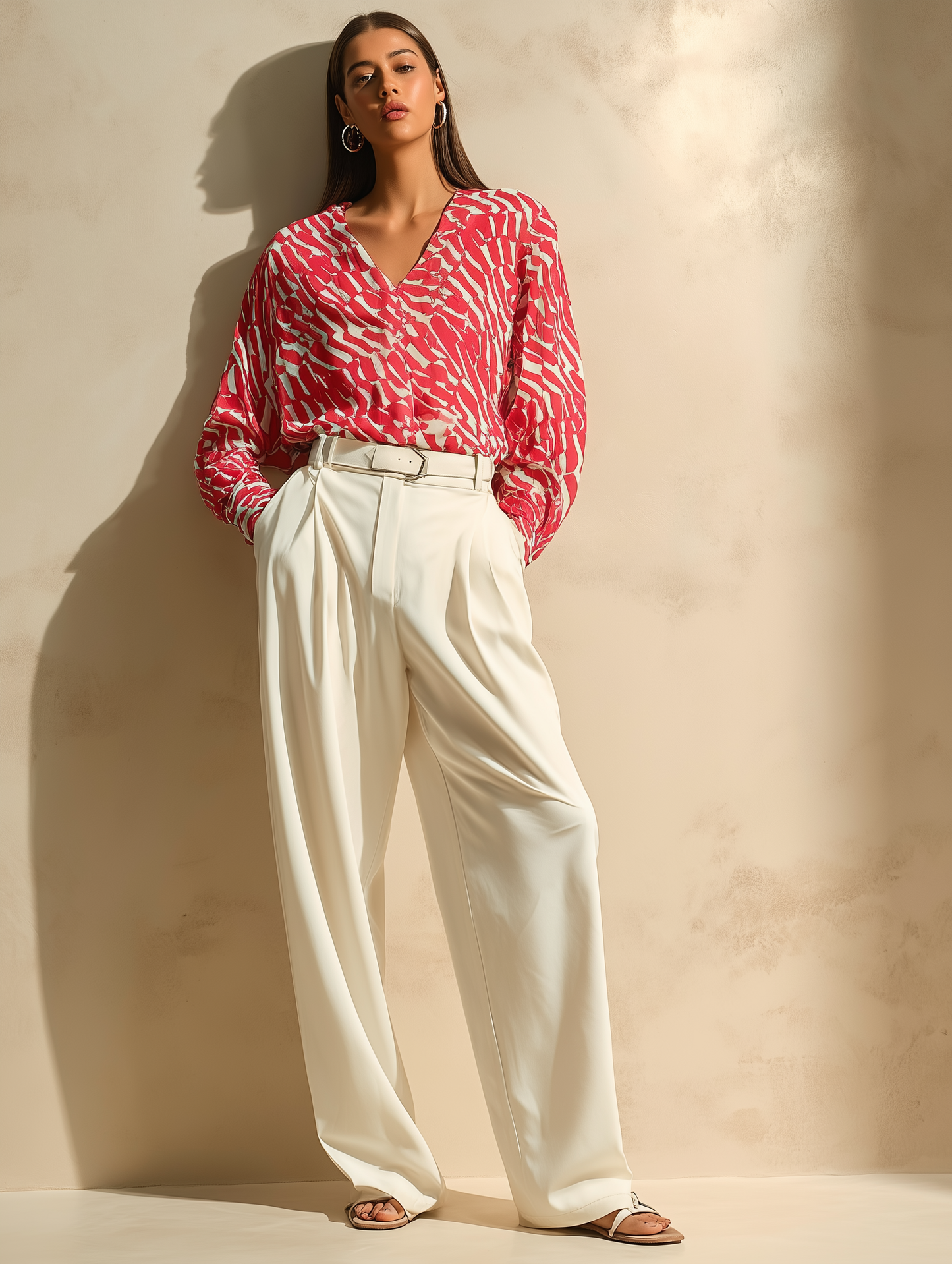 Cherry Red Wavy Print Shirt