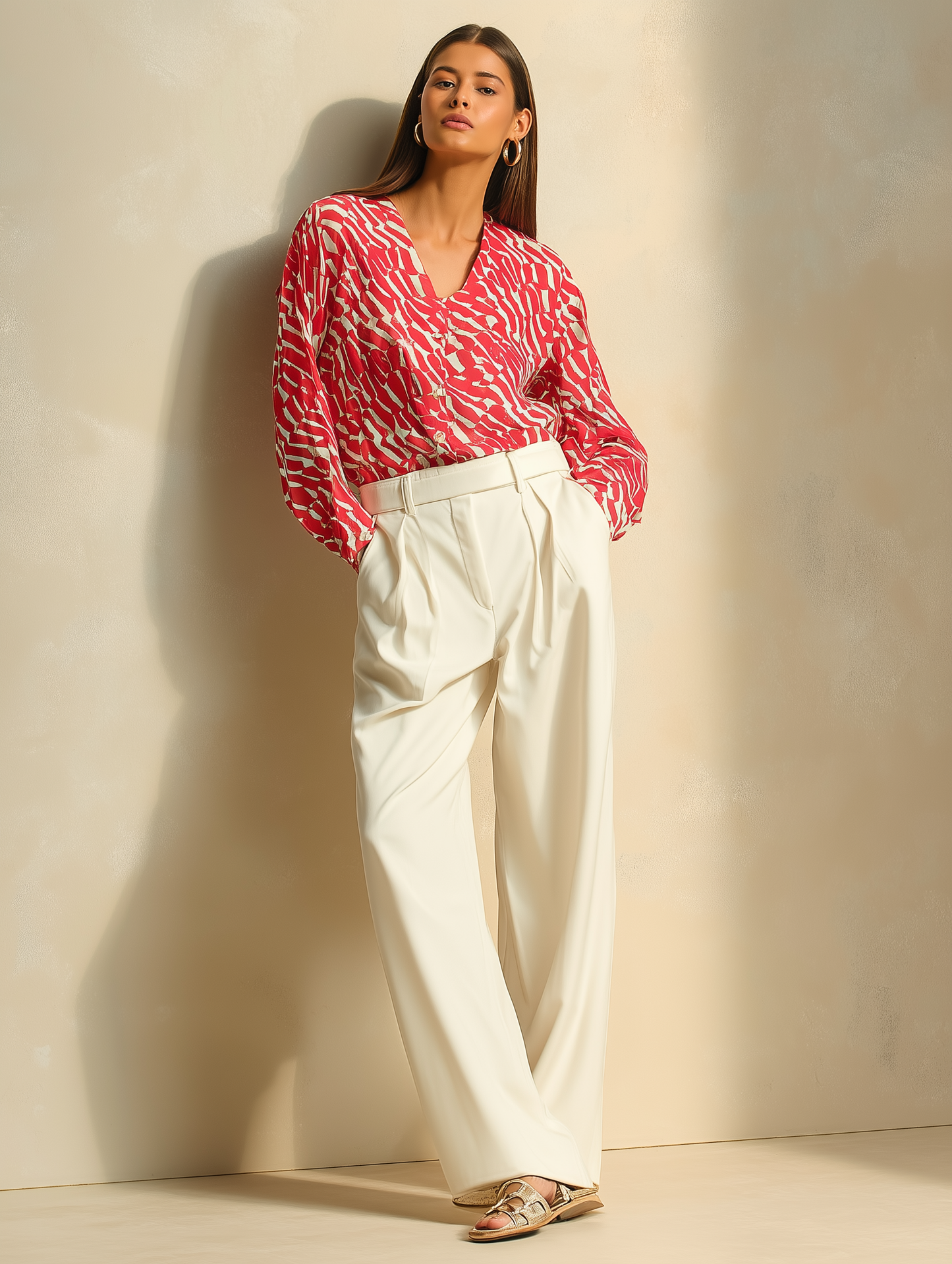 Cherry Red Wavy Print Shirt