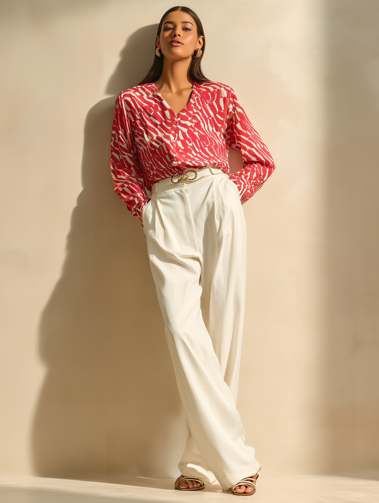 Cherry Red Wavy Print Shirt