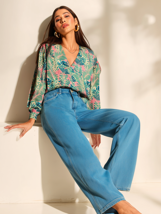 Bright Pink Leafy Print Shirt