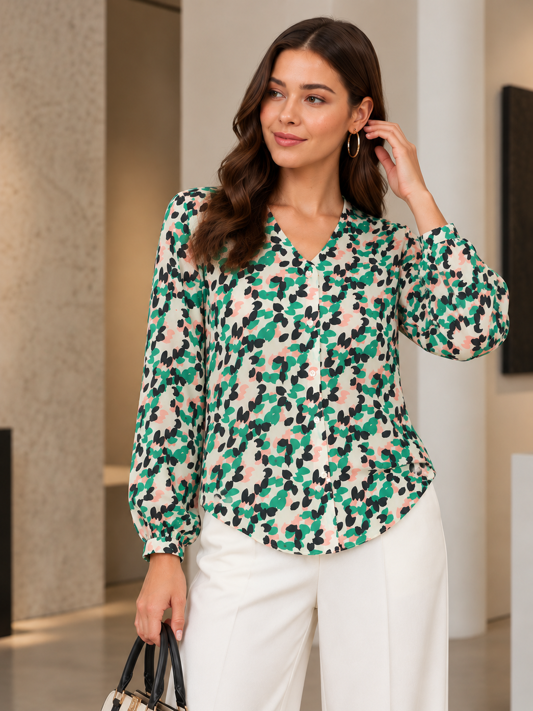 Off White Petal Print Shirt