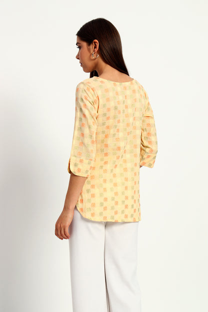 Yellow Beaded Cotton Short Tunic