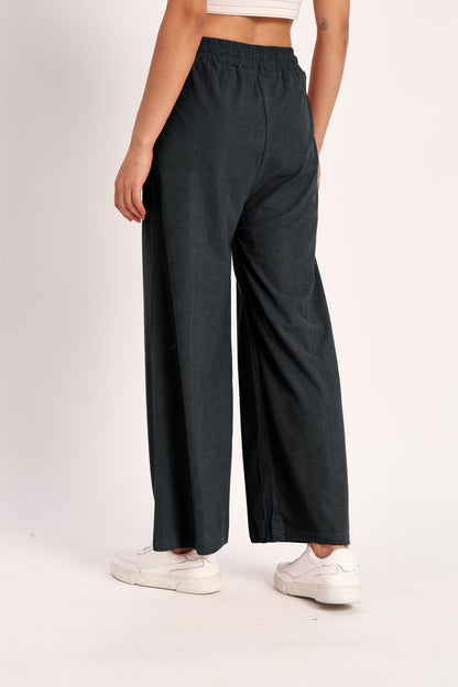 Grey Straight Fit Wide Leg Pants