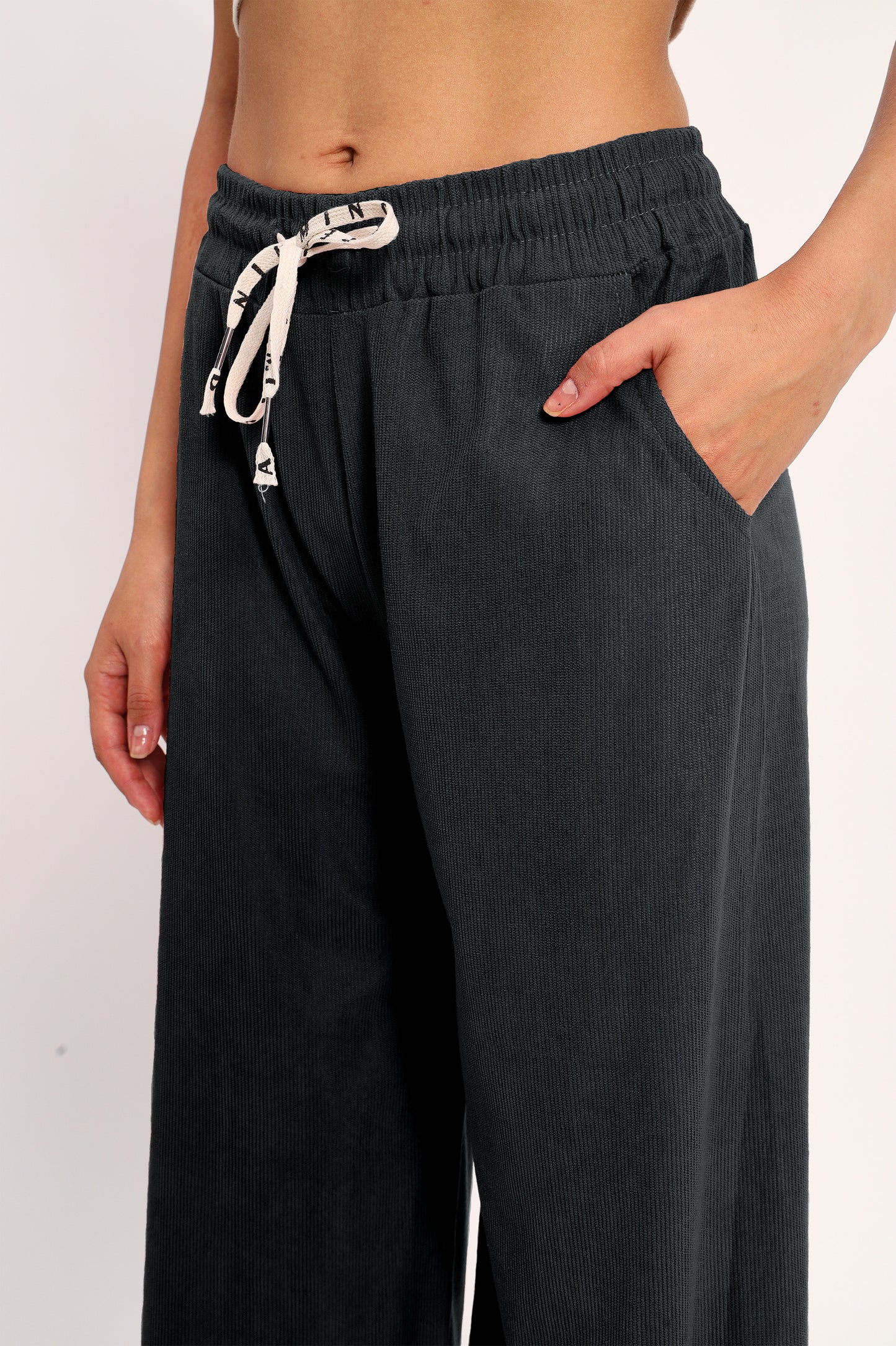 Grey Straight Fit Wide Leg Pants