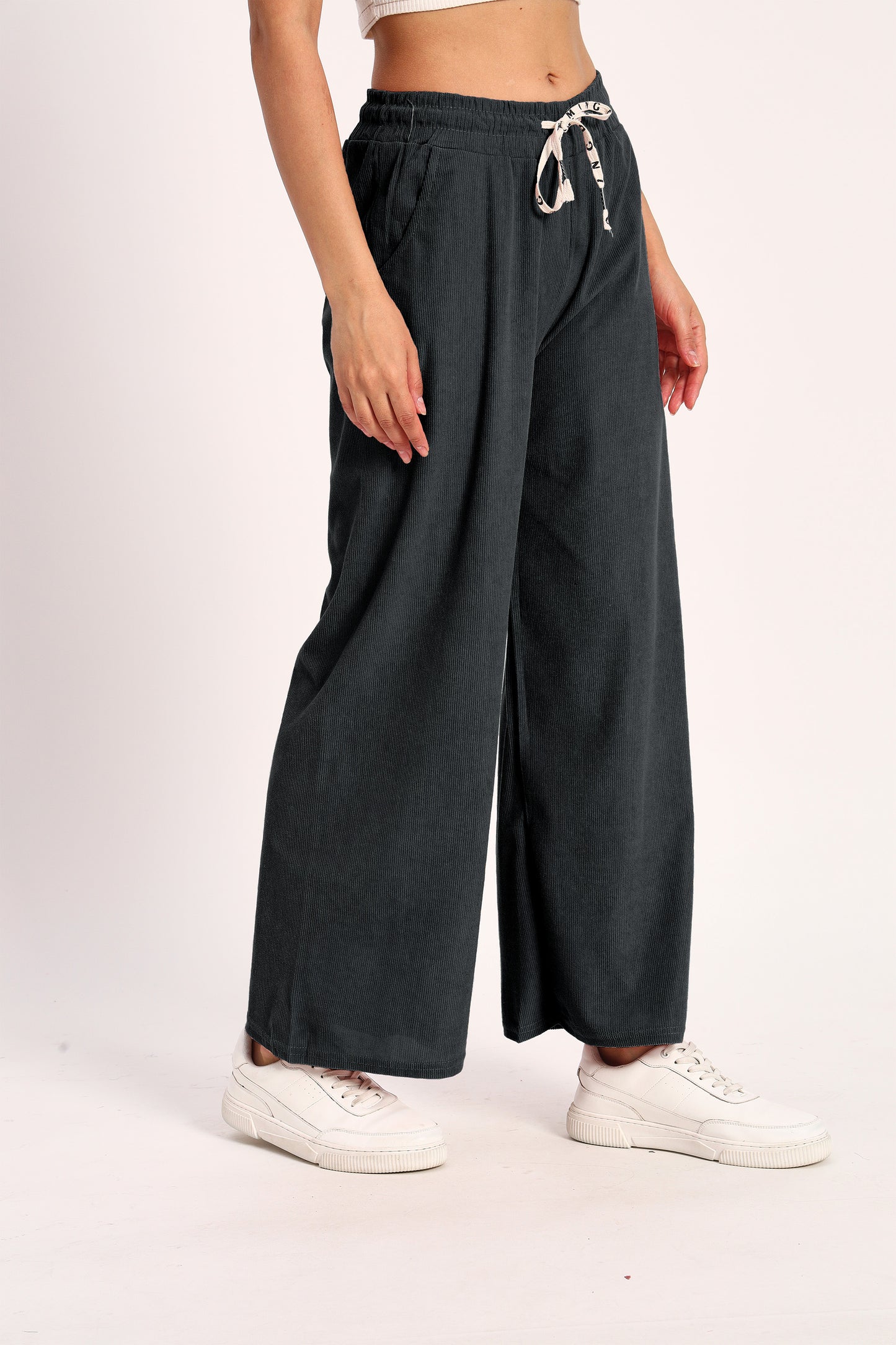 Grey Straight Fit Wide Leg Pants