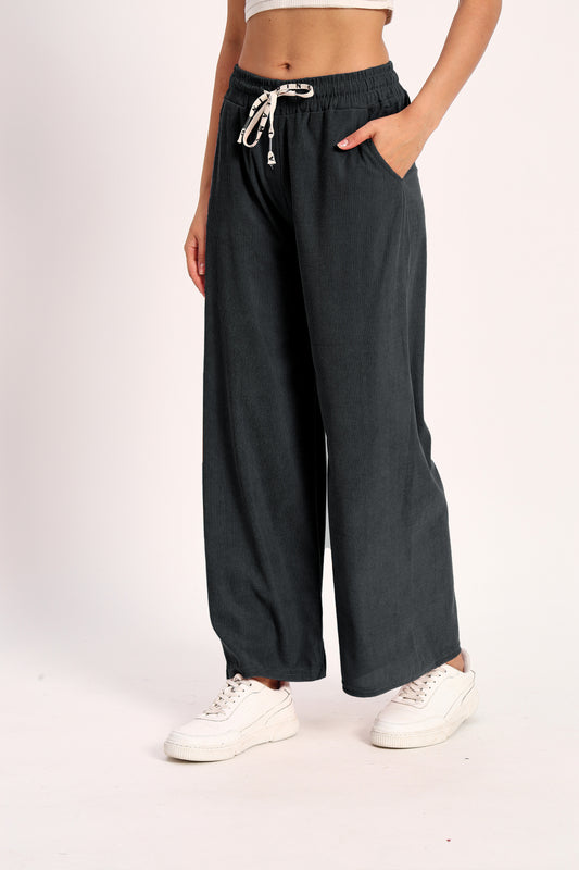 Grey Straight Fit Wide Leg Pants