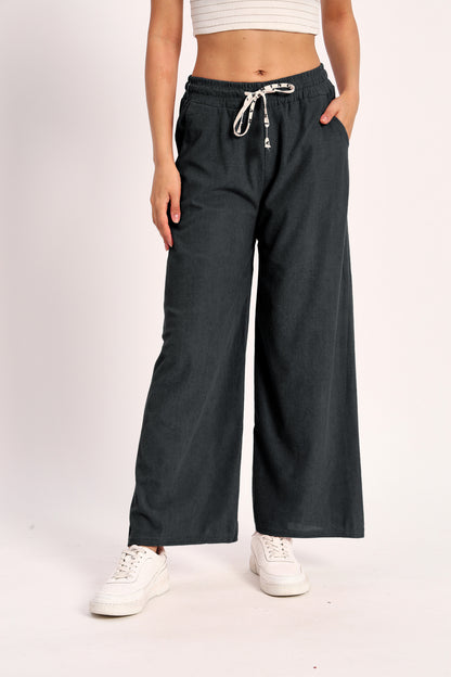 Grey Straight Fit Wide Leg Pants