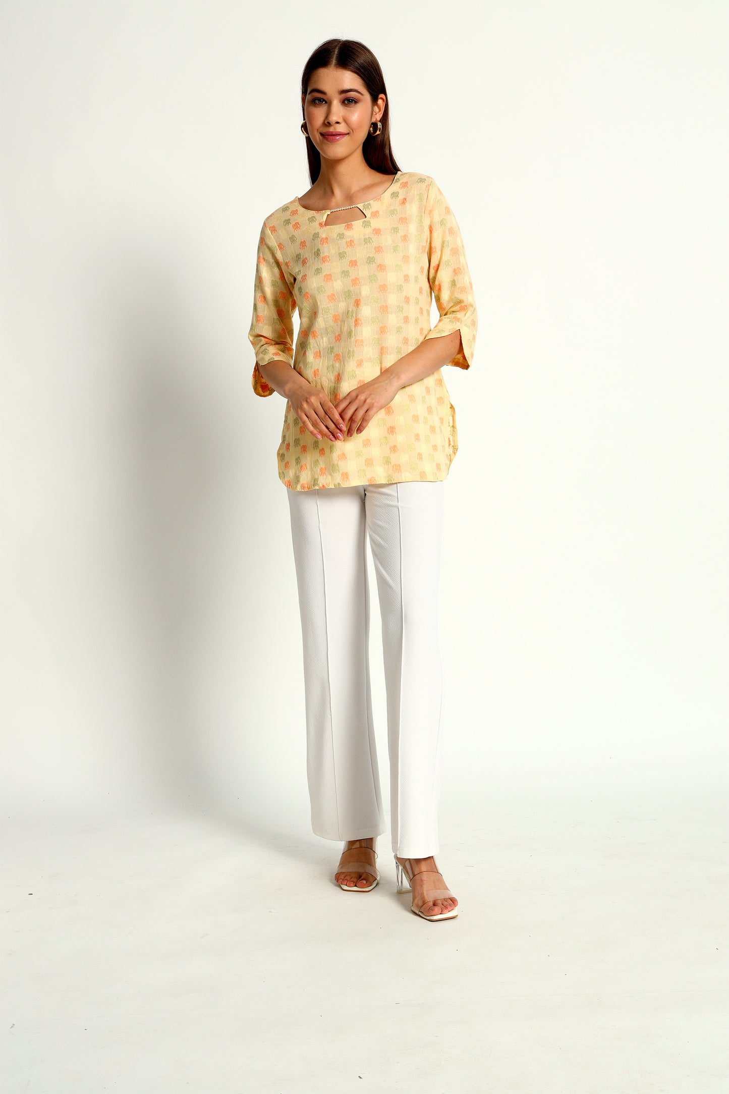 Yellow Beaded Cotton Short Tunic