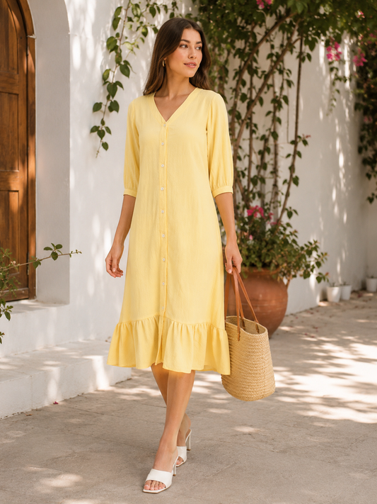 Wrinkle Yellow A-line Dress