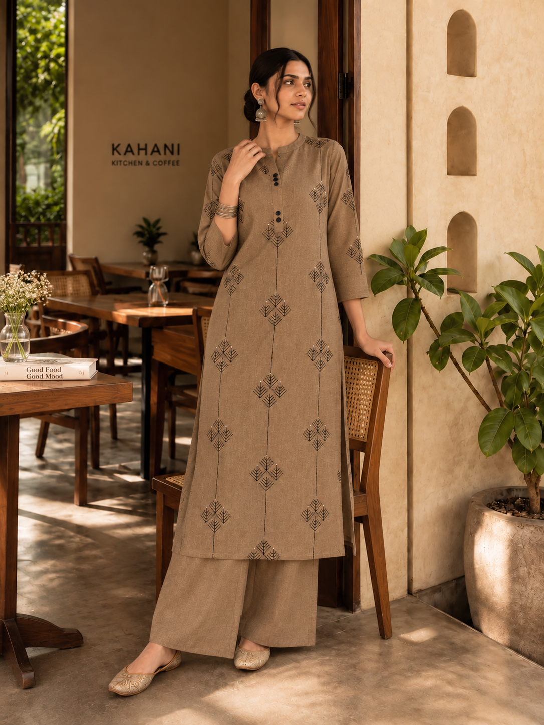 KHAAS – Chikoo Embroidered Kurta Set